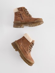 Tan Brown Bump Toe Lace Detail Boots with Inside Zip - Image 2 of 6