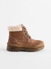 Tan Brown Bump Toe Lace Detail Boots with Inside Zip - Image 3 of 6