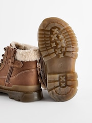 Tan Brown Bump Toe Lace Detail Boots with Inside Zip - Image 4 of 6