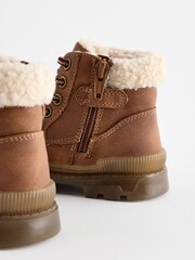 Tan Brown Bump Toe Lace Detail Boots with Inside Zip - Image 5 of 6