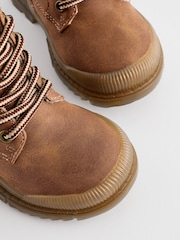 Tan Brown Bump Toe Lace Detail Boots with Inside Zip - Image 6 of 6