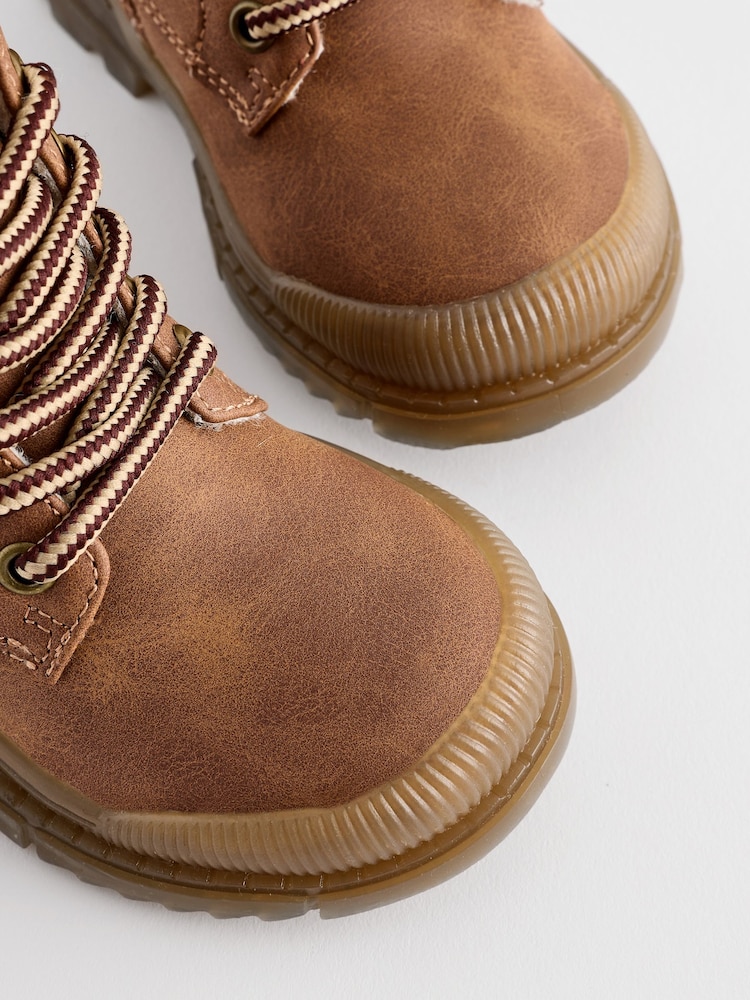 Tan Brown Bump Toe Lace Detail Boots with Inside Zip - Image 6 of 6