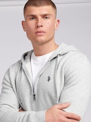 U.S. Polo Assn. Grey Mens Classic Fit 100% Cotton Double Horsemen Zip Up Hoodie - Image 2 of 6