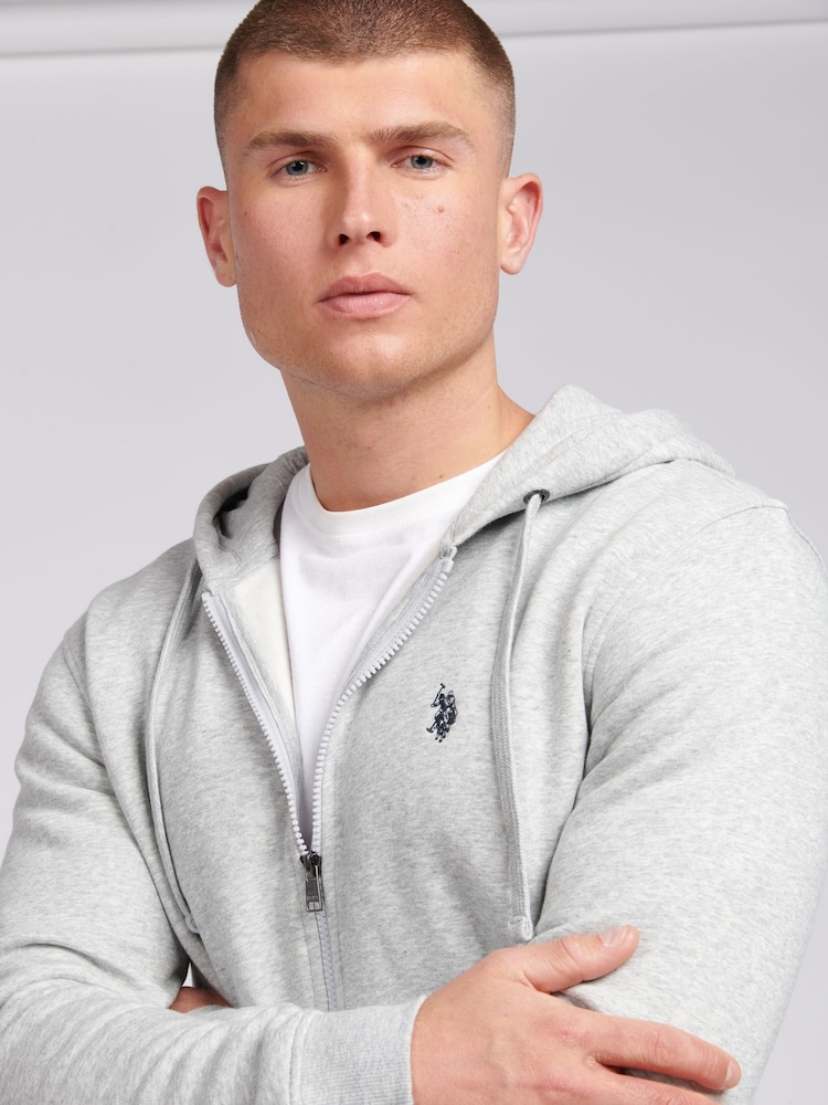 U.S. Polo Assn. Grey Mens Classic Fit 100% Cotton Double Horsemen Zip Up Hoodie - Image 2 of 6