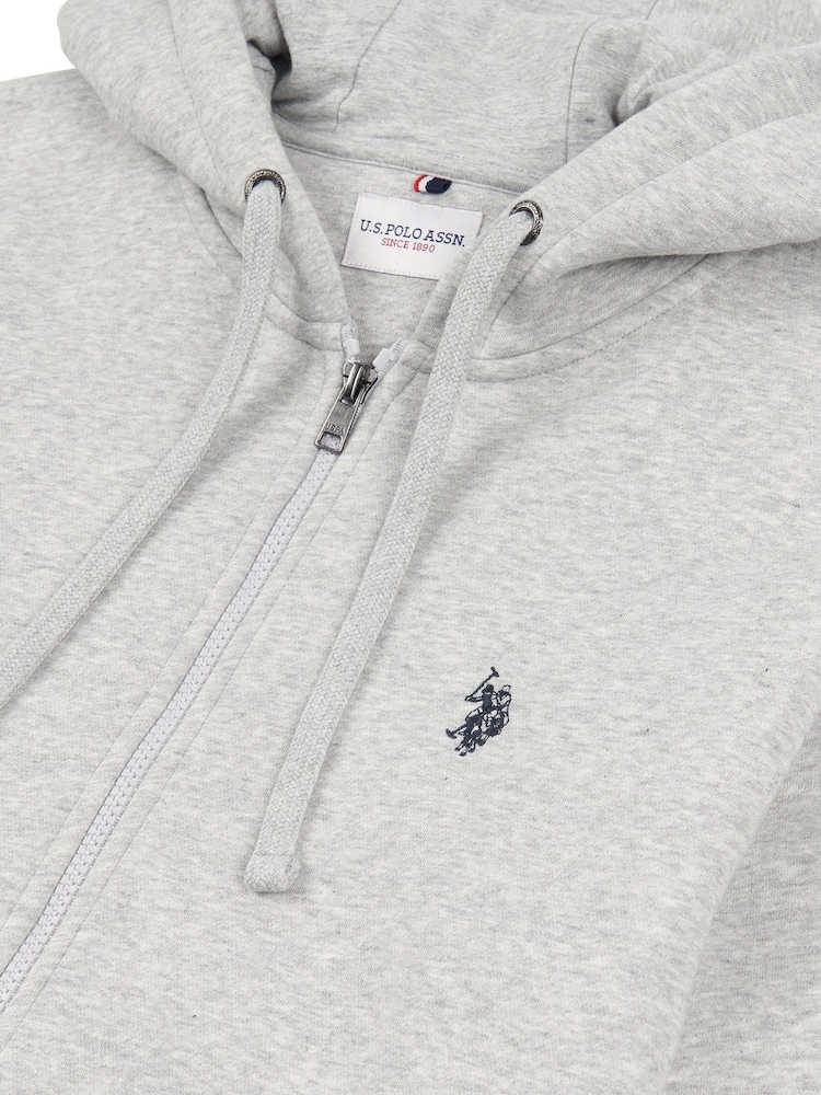 U.S. Polo Assn. Grey Mens Classic Fit 100% Cotton Double Horsemen Zip Up Hoodie - Image 6 of 6