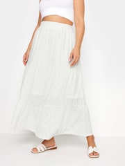 Yours Curve White Anglaise Jersey Tiered Skirt - Image 1 of 6