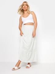 Yours Curve White Anglaise Jersey Tiered Skirt - Image 2 of 6
