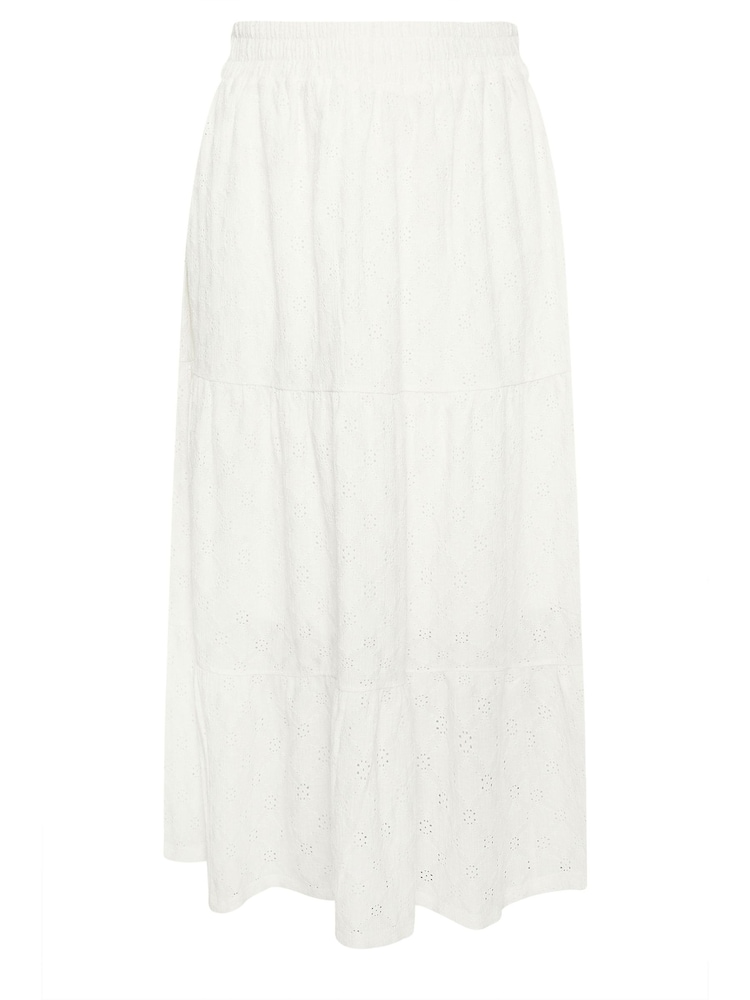 Yours Curve White Anglaise Jersey Tiered Skirt - Image 6 of 6