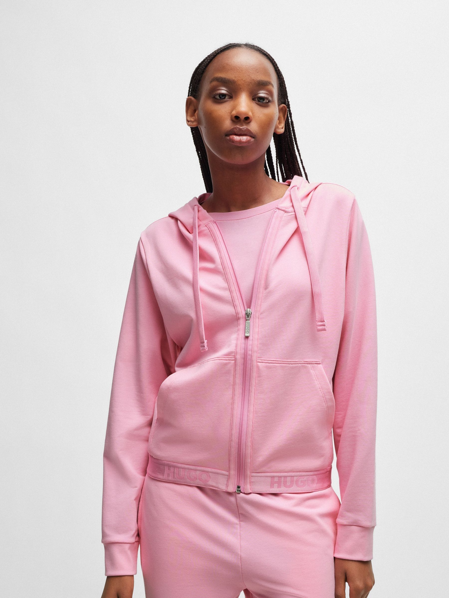 Buy HUGO Pink Logo Waistband Zip Up Hoodie from Next Luxembourg