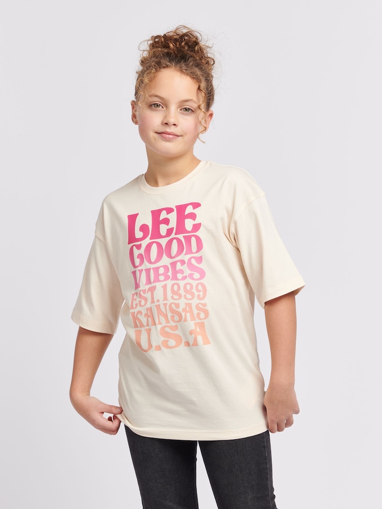 Lee Cream Girls Loose Fit 100% Cotton Ombre Graphic T-Shirt - Image 1 of 9