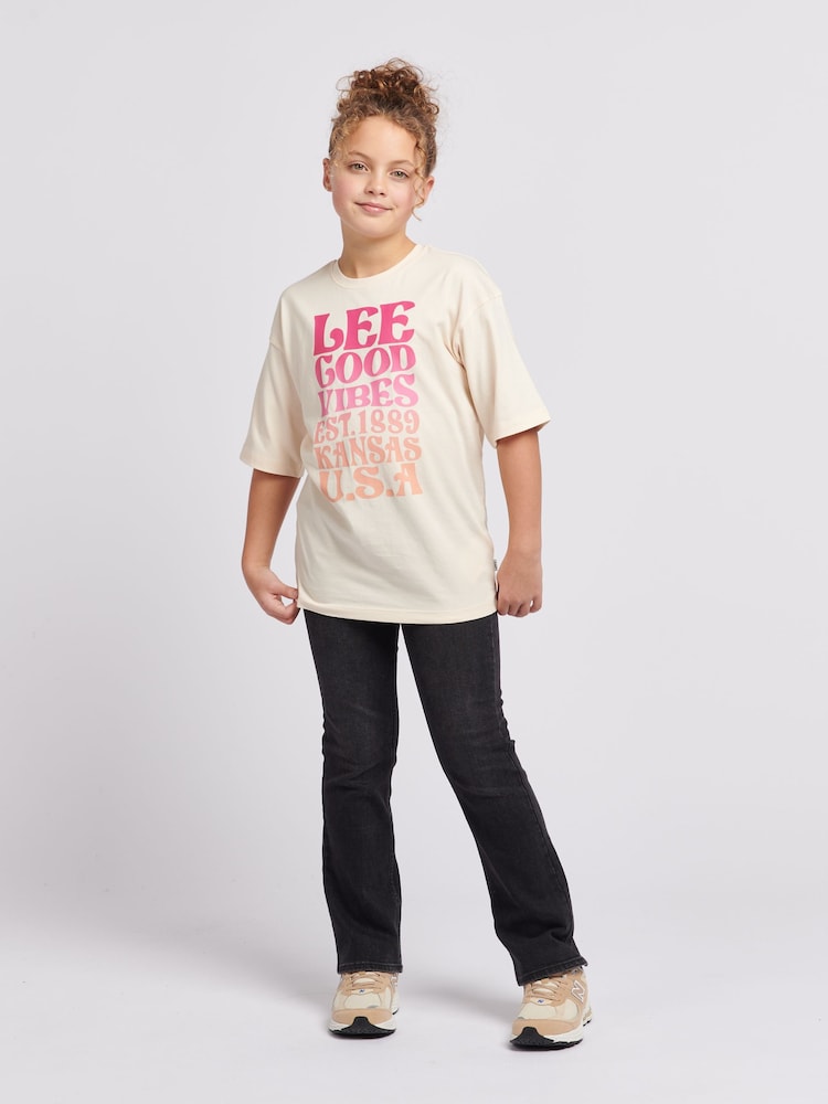 Lee Cream Girls Loose Fit 100% Cotton Ombre Graphic T-Shirt - Image 2 of 9