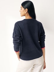 Navy Blue Oui Slogan Round Neck Jumper - Image 3 of 6