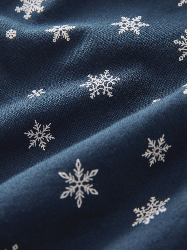 Navy Blue Snow Long Sleeve Christmas Print 100% Cotton Oxford Shirt - Image 8 of 8