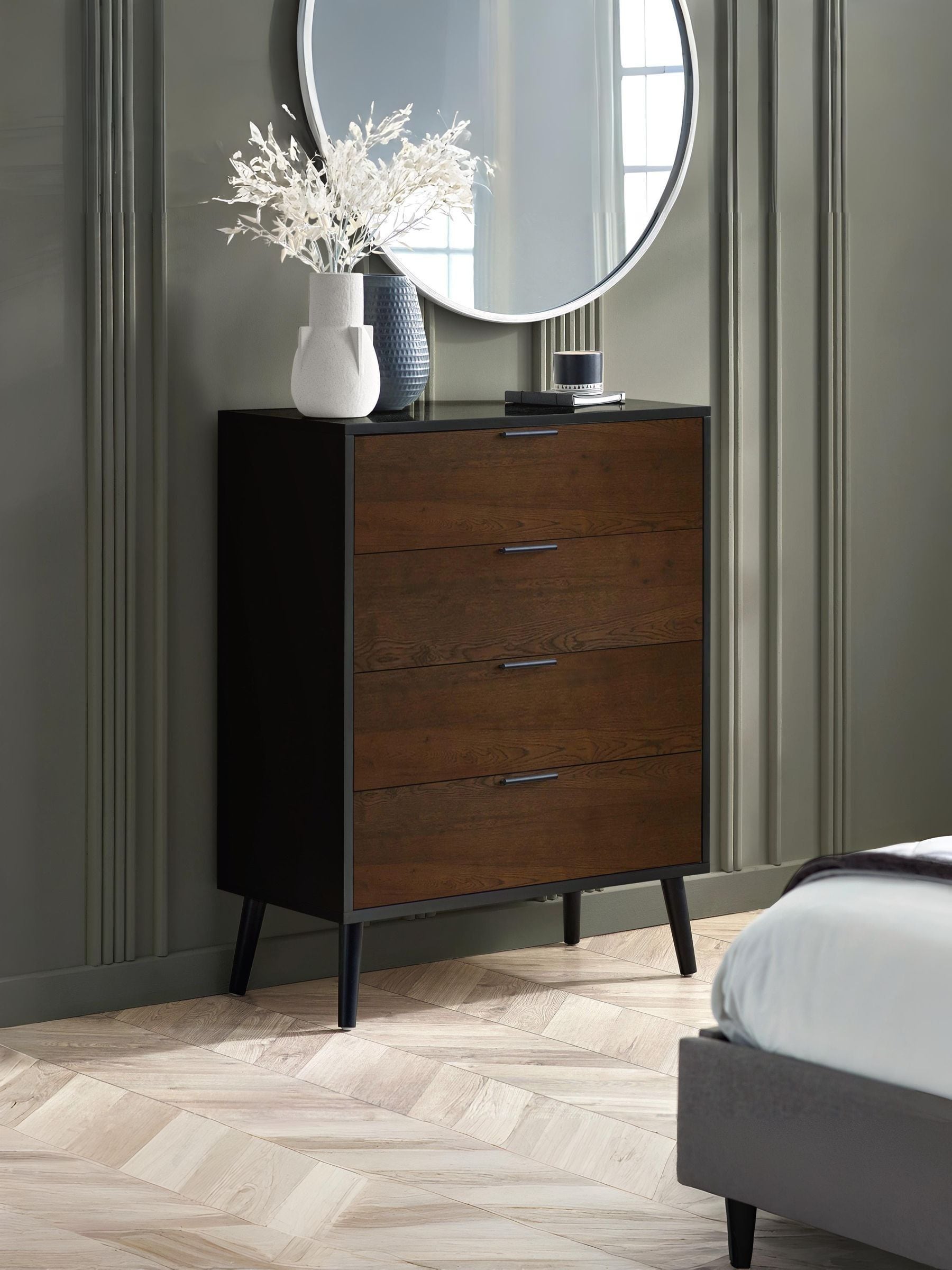 Julian Bowen Alba 4 Drawer Walnut Oak And Matt Black Wide Chest Of Drawers - Image 6