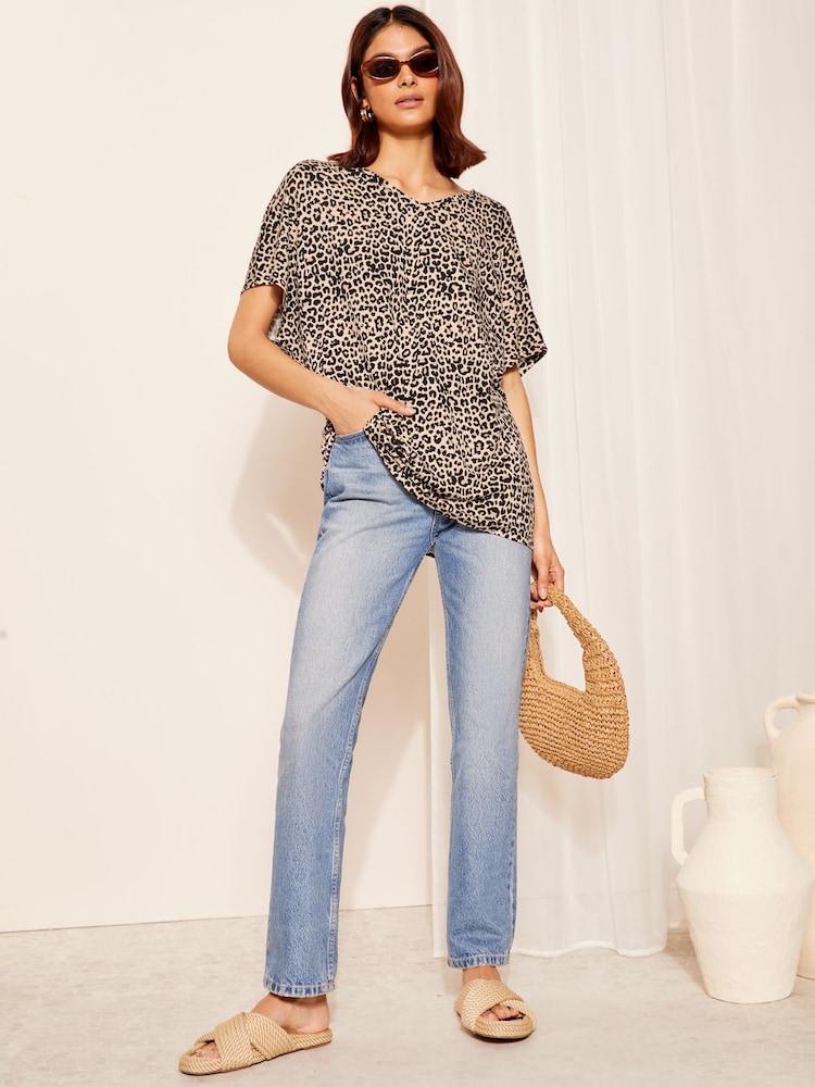 Friends Like These Neutal Petite Short Sleeve V Neck Tunic Top - Image 2 of 4 Friends Like These Neutal Petite Short Sleeve V Neck Tunic Top - Image 2 of 4