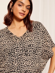 Friends Like These Neutal Petite Short Sleeve V Neck Tunic Top - Image 3 of 4
