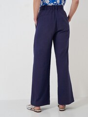 Crew Clothing Blue Linen Blend Wide Leg Trousers - Image 3 of 4