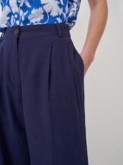 Crew Clothing Blue Linen Blend Wide Leg Trousers - Image 4 of 4