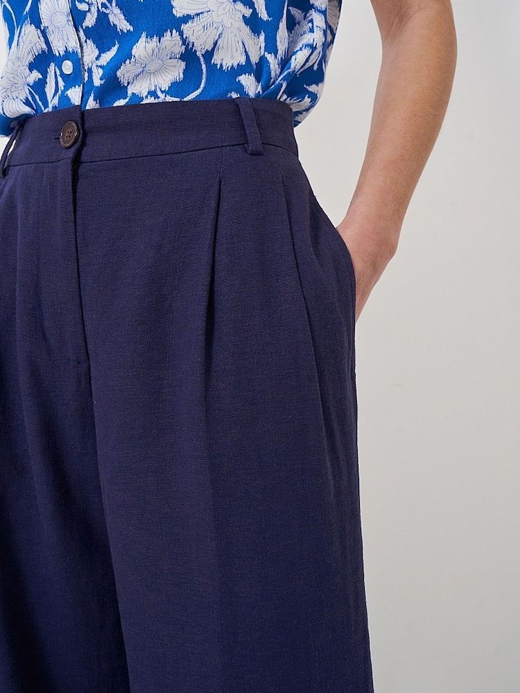 Crew Clothing Blue Linen Blend Wide Leg Trousers - Image 4 of 4