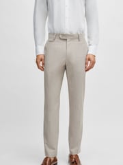 BOSS Natural Slim-Fit Trousers In A Micro-Patterned Cotton Blend - Image 1 of 5