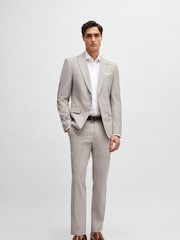 BOSS Natural Slim-Fit Trousers In A Micro-Patterned Cotton Blend - Image 3 of 5