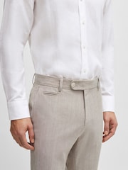BOSS Natural Slim-Fit Trousers In A Micro-Patterned Cotton Blend - Image 4 of 5