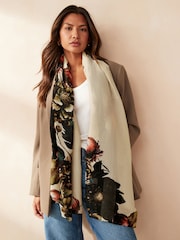 Ecru Floral Print Plisse Lightweight Scarf - Image 2 of 6