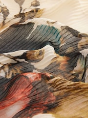 Ecru Floral Print Plisse Lightweight Scarf - Image 6 of 6
