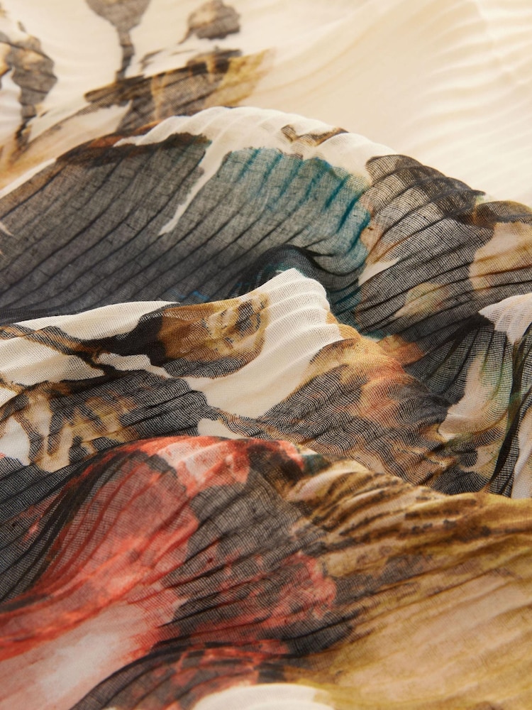 Ecru Floral Print Plisse Lightweight Scarf - Image 6 of 6