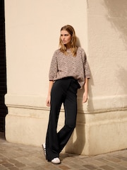 Black High Waist Tailored Flared Trousers - Image 1 of 6