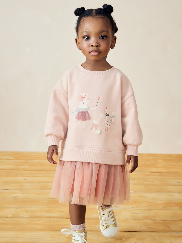 Light Pink Character Sweat Mesh Dress (3mths-7yrs) - Image 1 of 9