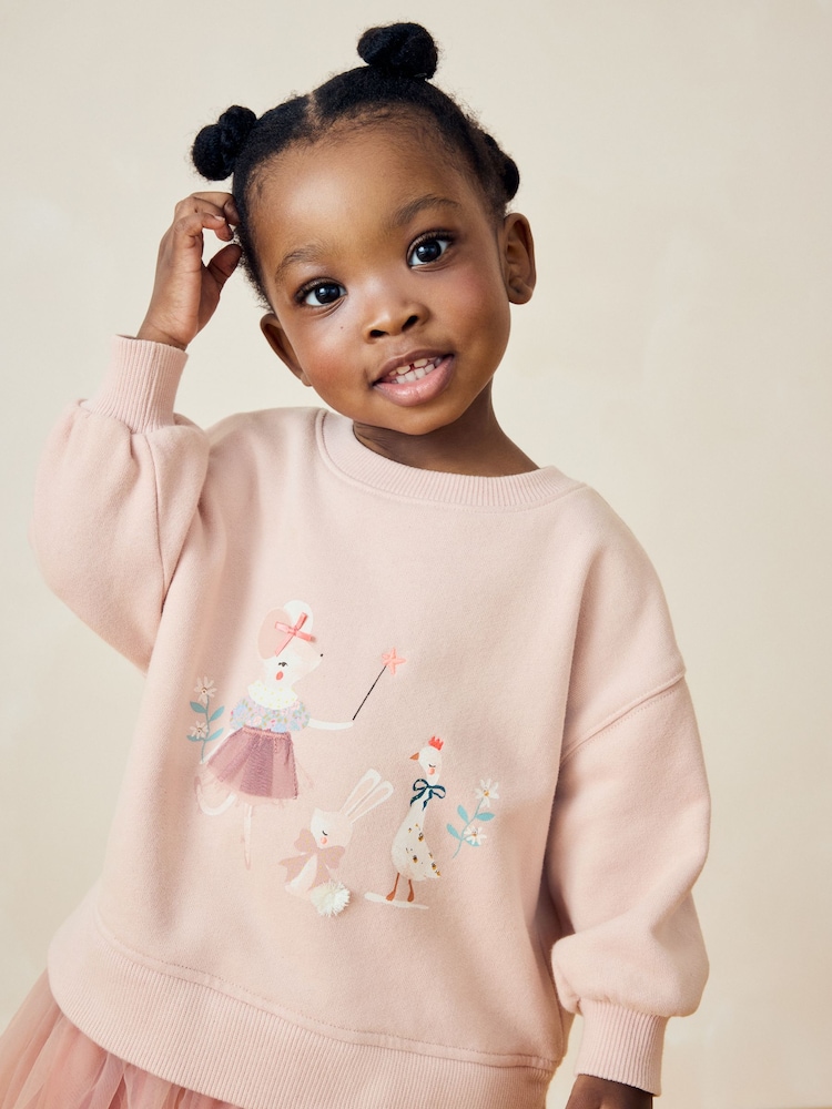 Light Pink Character Sweat Mesh Dress (3mths-7yrs) - Image 4 of 9