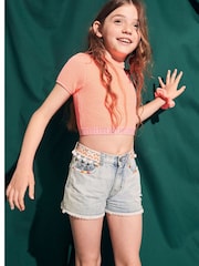 River Island Blue Girls Denim Pom Pom 100% Cotton Shorts - Image 1 of 4