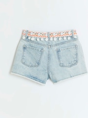 River Island Blue Girls Denim Pom Pom 100% Cotton Shorts - Image 2 of 4