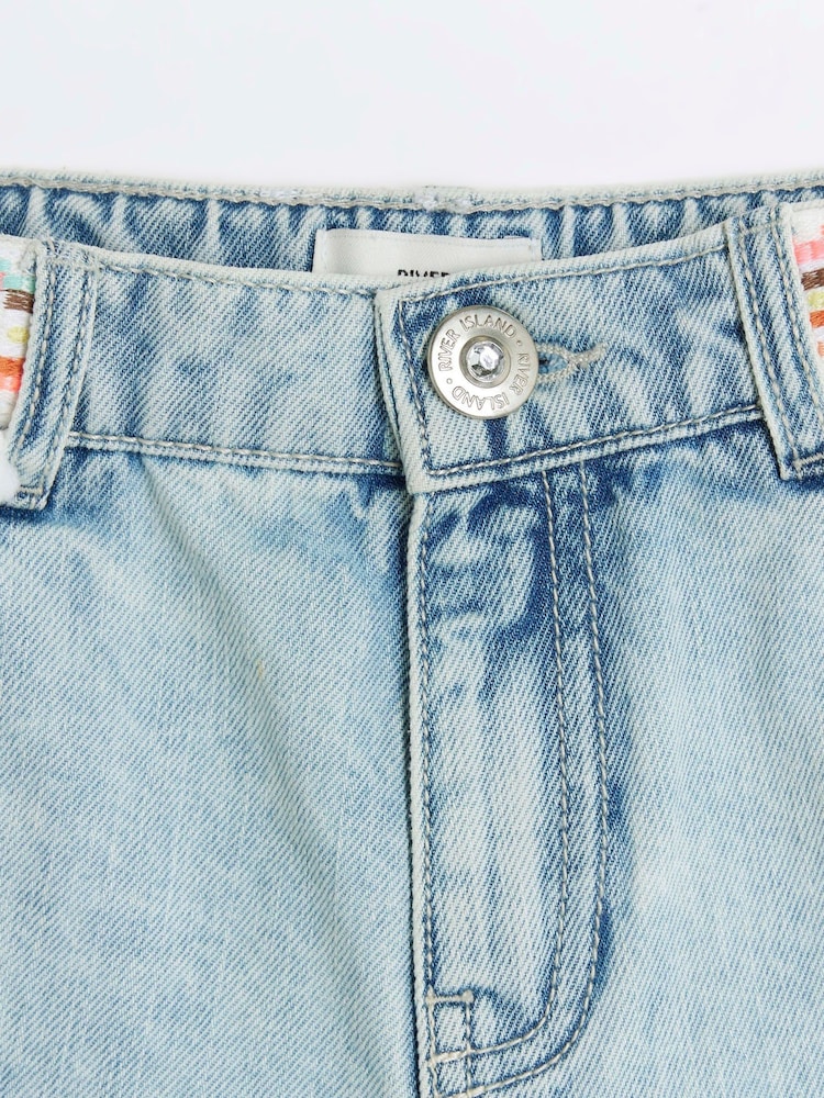 River Island Blue Girls Denim Pom Pom 100% Cotton Shorts - Image 3 of 4