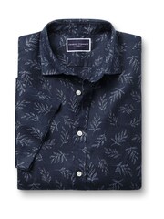 Charles Tyrwhitt Blue Camo Classic Fit Plain Short Sleeve Pure 100% Linen Shirt - Image 3 of 5