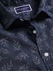 Charles Tyrwhitt Blue Camo Classic Fit Plain Short Sleeve Pure 100% Linen Shirt - Image 5 of 5