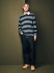 Slate Grey Stripe Long Sleeve Rugby 100% Cotton Shirt - Image 2 of 7