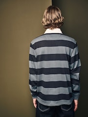 Slate Grey Stripe Long Sleeve Rugby 100% Cotton Shirt - Image 3 of 7