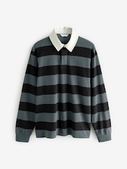Slate Grey Stripe Long Sleeve Rugby 100% Cotton Shirt - Image 5 of 7