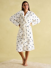 Crema - Joules Luna Fleece Dressing Gown with Hood - Imagen 1 de 6