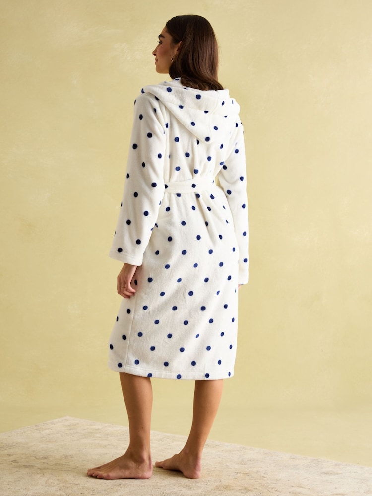 Crema - Joules Luna Fleece Dressing Gown with Hood - Imagen 2 de 6