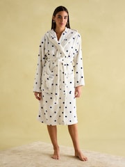 Crema - Joules Luna Fleece Dressing Gown with Hood - Imagen 5 de 6