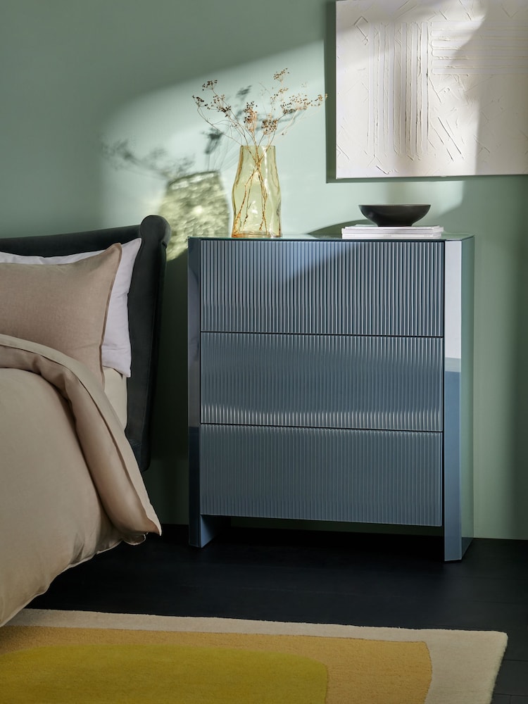 MADE.COM Blue Glass Eleni 3 Drawer Chest of Drawers - Image 1 of 4