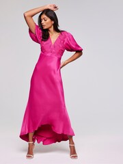 Mint Velvet Pink Lace Puff Sleeve Maxi Dress - Image 1 of 7