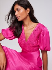 Mint Velvet Pink Lace Puff Sleeve Maxi Dress - Image 2 of 7