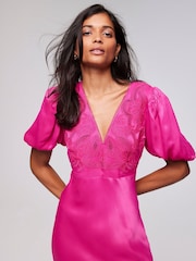 Mint Velvet Pink Lace Puff Sleeve Maxi Dress - Image 3 of 7