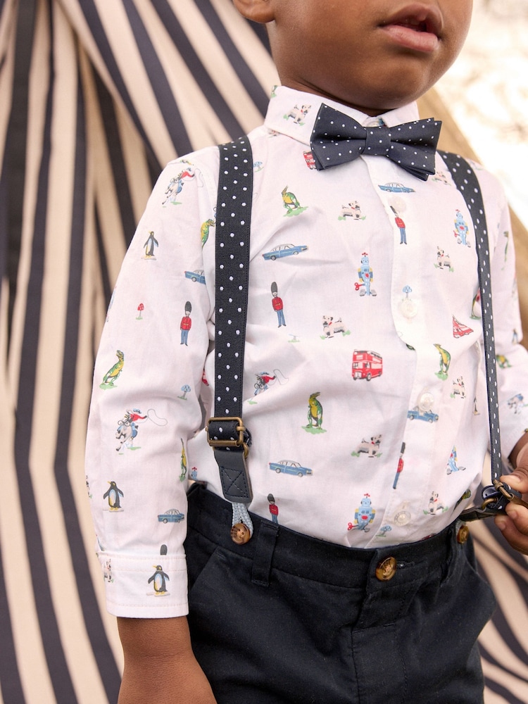 Cath Kidston Navy/White Shirt, Trousers, Braces & Bow Tie Set (3mths-9yrs) - Image 4 of 10