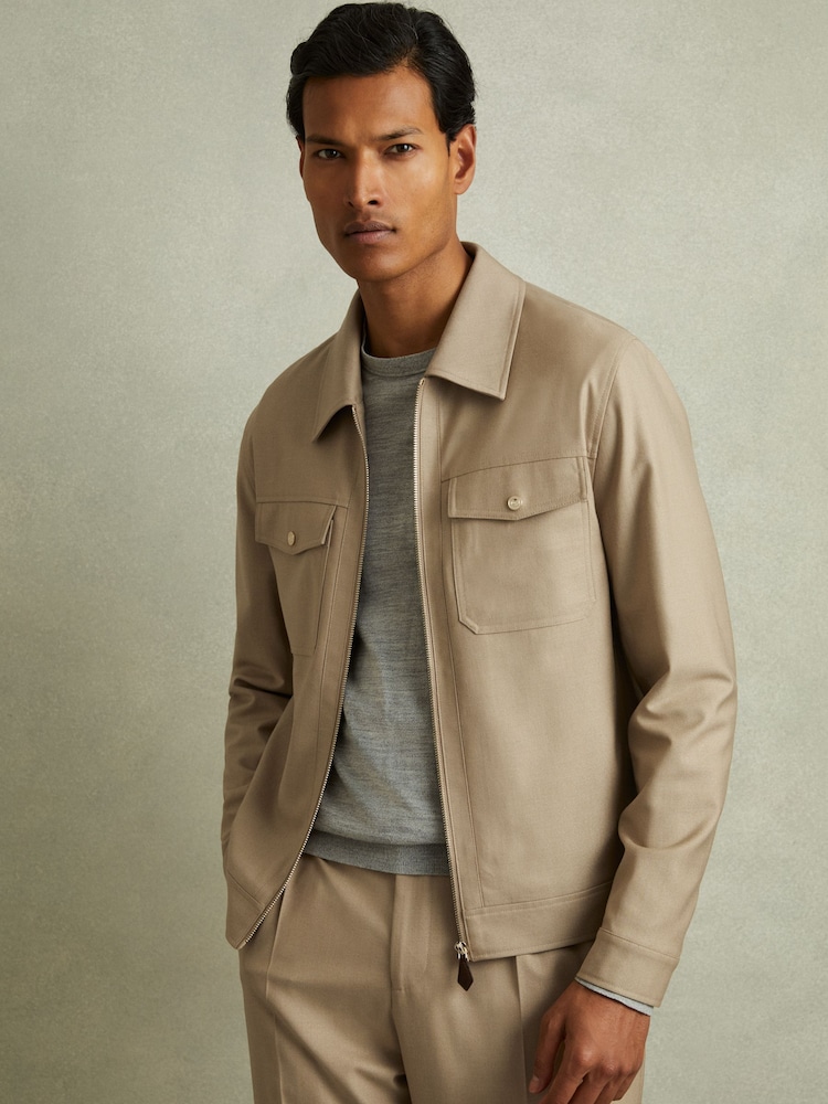 Reiss Light Camel Pound Moleskin Finish Trucker Jacket - Image 1 of 5