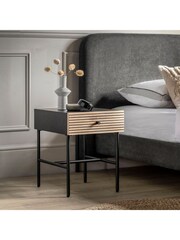 Gallery Home Black Nador Oak Style 1 Drawer Bedside Table - Image 1 of 7